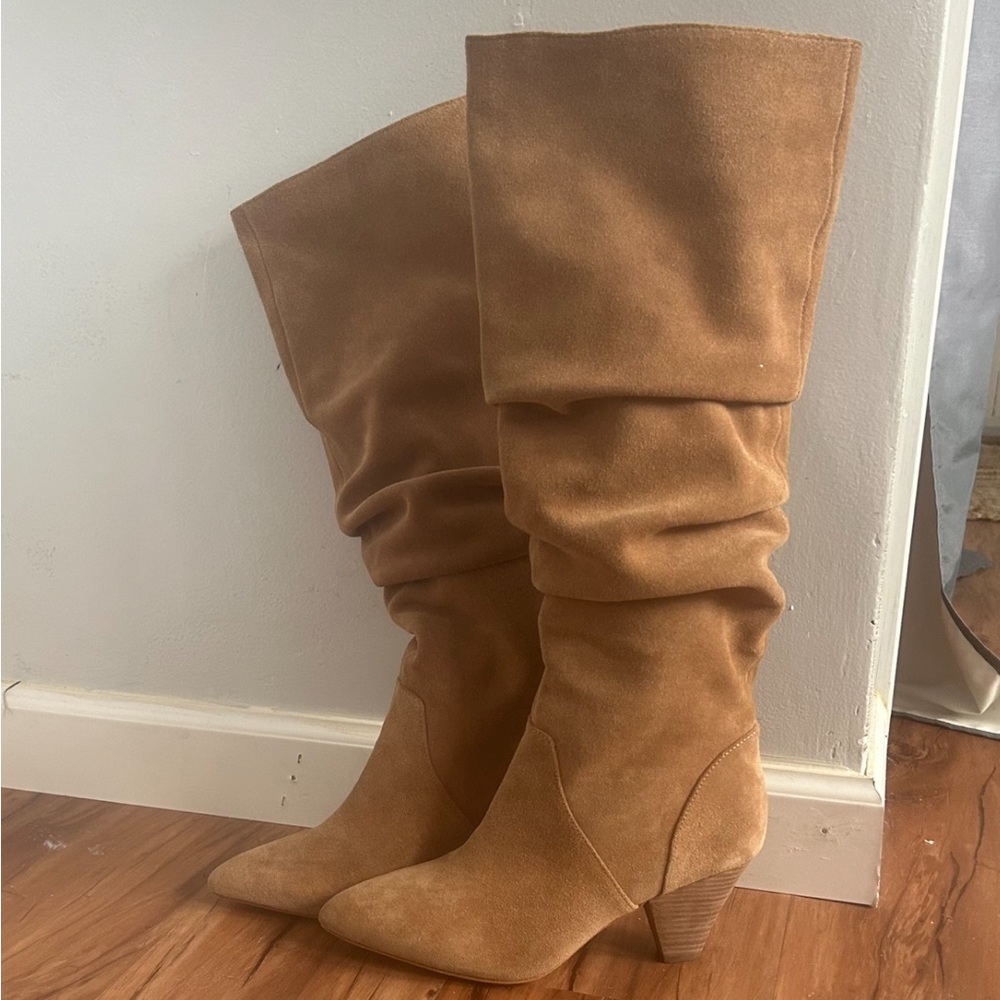 Tan Suede Pointed Toe Boots